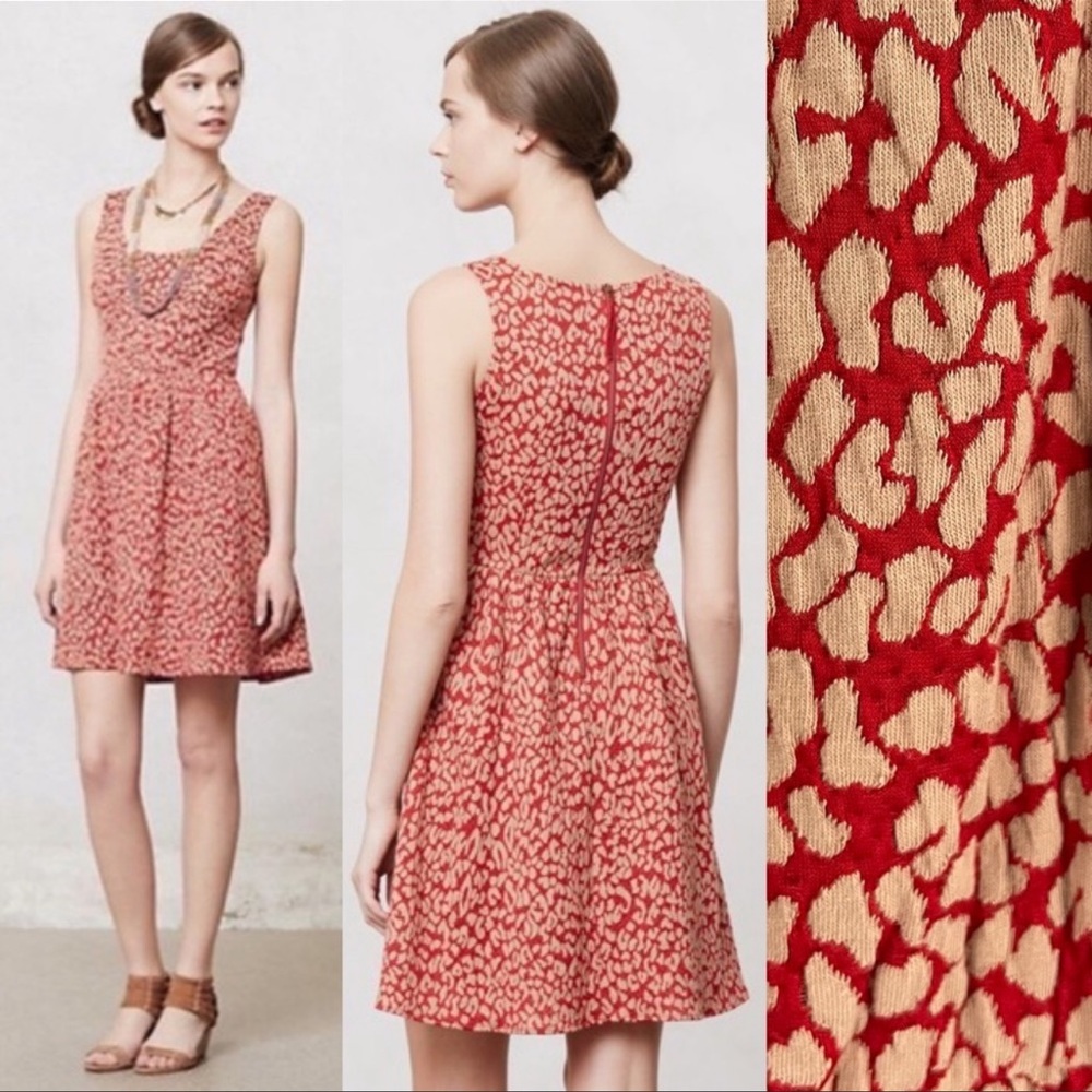 Maeve Caldera Red Tan Animal Print Fit & Flare Dress, Leopard - Sz M